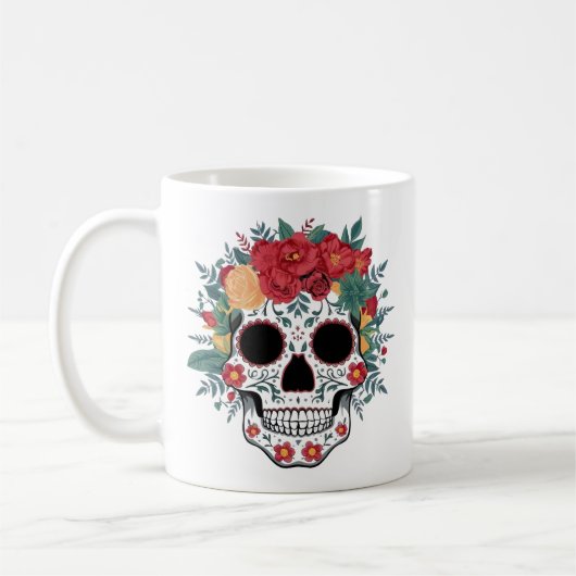 Floral Sugar Skull Koffiemok (Links)