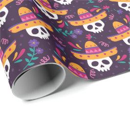 Floral Sugar Skull met Sombrero Cadeaupapier