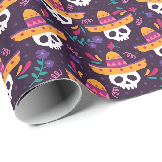 Floral Sugar Skull met Sombrero Cadeaupapier (Rol Hoek)