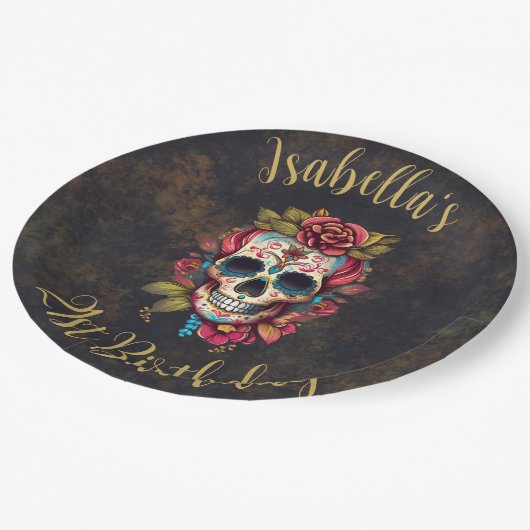 Floral Sugar Skull Milestone Verjaardag Papieren Bordje (Gekanteld)