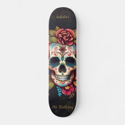 Floral Sugar Skull Milestone Verjaardag Persoonlijk Skateboard (Voorkant)