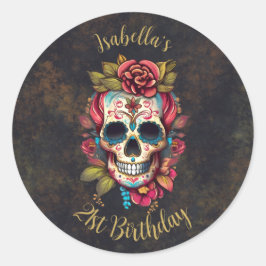 Floral Sugar Skull Milestone Verjaardag Ronde Sticker