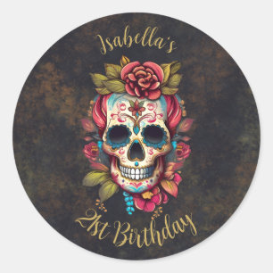 Floral Sugar Skull Milestone Verjaardag Ronde Sticker
