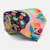 Floral Sugar Skull Painting Stropdas (Opgerold)