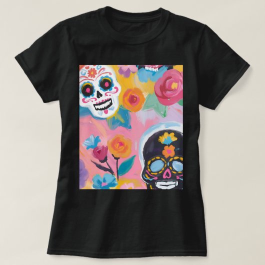 Floral Sugar Skull Painting T-shirt (Design voorkant)