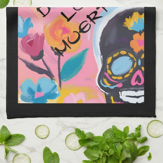 Floral Sugar Skull Painting Theedoek (Gevouwen)