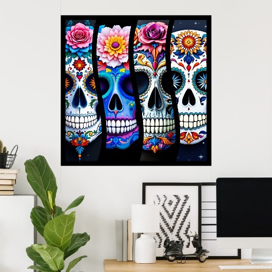 Floral Sugar Skull  Poster (Thuiskantoor)