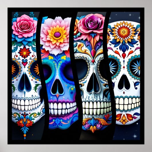 Floral Sugar Skull Poster (Voorkant)