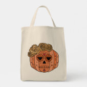 Floral Sugar Skull Pumpkin Face Tote Bag (Achterkant)
