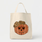 Floral Sugar Skull Pumpkin Face Tote Bag (Voorkant)