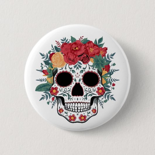 Floral Sugar Skull Ronde Button 5,7 Cm (Voorkant)