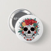 Floral Sugar Skull Ronde Button 5,7 Cm (Voorkant /achterkant)