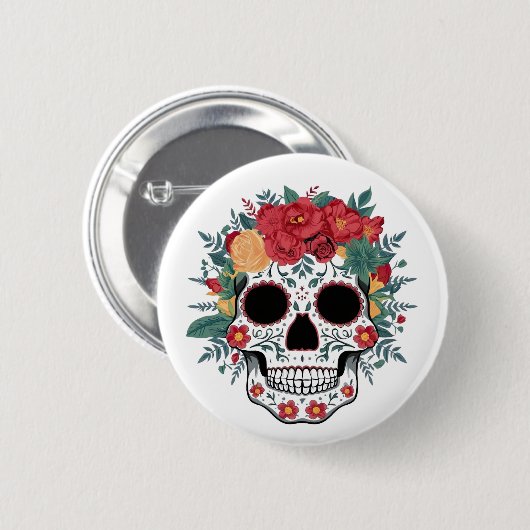 Floral Sugar Skull Ronde Button 5,7 Cm (Voorkant /achterkant)