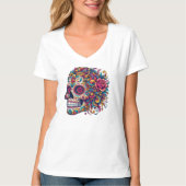 Floral Sugar Skull Side Profile Mexican Art T-shirt (Voorkant)