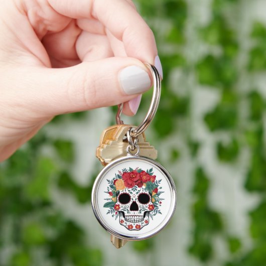 Floral Sugar Skull Sleutelhanger (Hand)