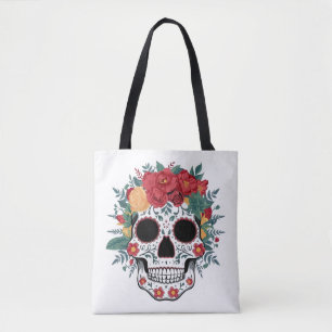 Floral Sugar Skull Tote Bag