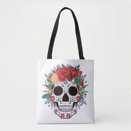 Floral Sugar Skull Tote Bag (Voorkant)