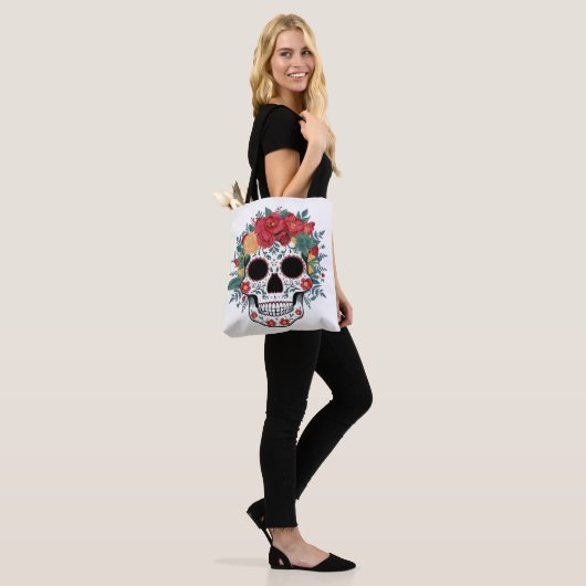Floral Sugar Skull Tote Bag (Op model)