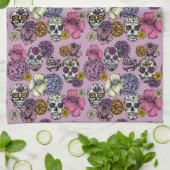 Floral Sugar Skulls Dia de los Muertos Theedoek (Gevouwen)