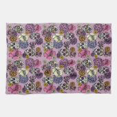 Floral Sugar Skulls Dia de los Muertos Theedoek (Horizontaal)