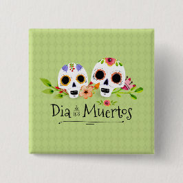 Floral Sugar Skulls Dia de Muertos | Button
