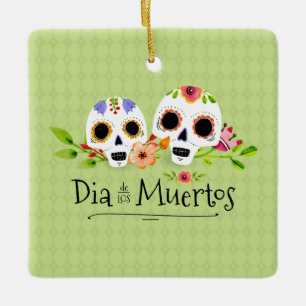 Floral Sugar Skulls Dia de Muertos   Keramische or Keramisch Ornament