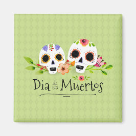Floral Sugar Skulls Dia de Muertos | Magneet