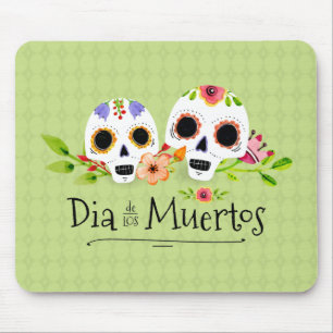 Floral Sugar Skulls Dia de Muertos   Mousepad Muismat