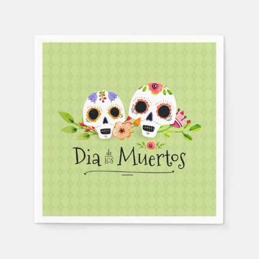 Floral Sugar Skulls Dia de Muertos | Servet (Voorkant)