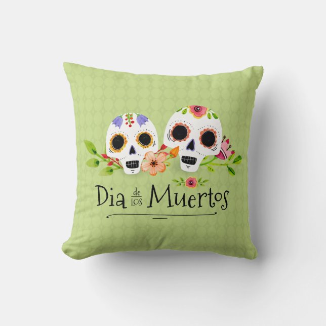 Floral Sugar Skulls Dia de Muertos | Sierkussens Kussen (Voorkant)