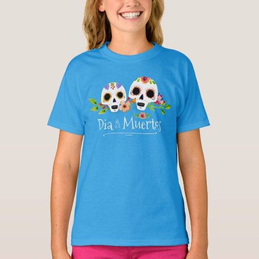 Floral Sugar Skulls Dia de Muertos | Sleeve Shirt (Voorkant)