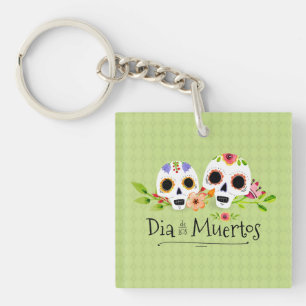 Floral Sugar Skulls Dia de Muertos   Sleutelhanger