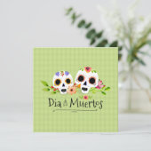 Floral Sugar Skulls Dia de Muertos Uitnodiging (Staand voorkant)