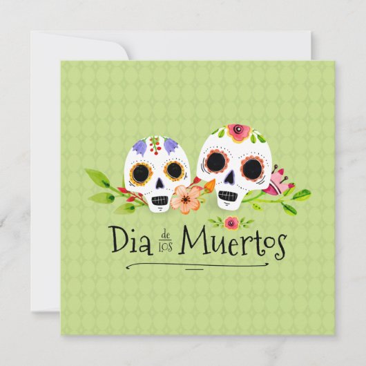 Floral Sugar Skulls Dia de Muertos Uitnodiging (Voorkant)