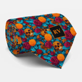 Floral Sugar Skulls in Red and Teal Stropdas (Opgerold)