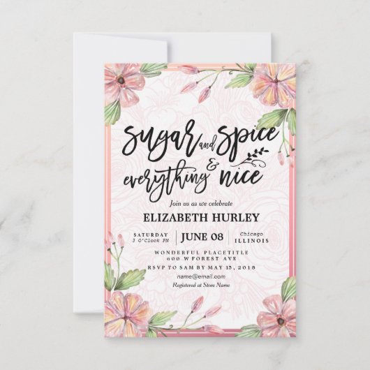 Floral Sugar & Spice & Alles-Baby shower Nice Kaart (Voorkant)