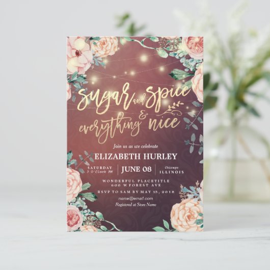 Floral Sugar & Spice & Alles-Baby shower Nice Kaart (Staand voorkant)
