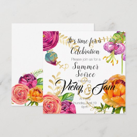 floral suitnodiging brunch douche - verjaardag kaart (Voorkant / Achterkant)