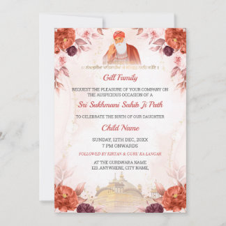 Floral Sukhmani Sahib Paath Invitation Kaart