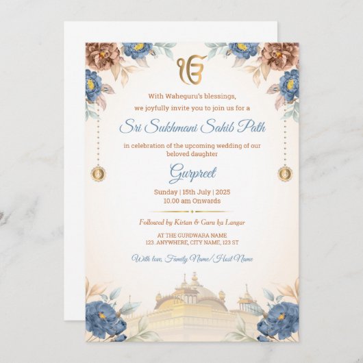 Floral Sukhmani Sahib Path Invitation Kaart (Voorkant / Achterkant)