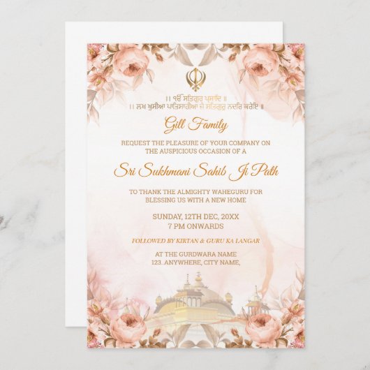 Floral Sukhmani Sahib Path Invitation Kaart (Voorkant / Achterkant)
