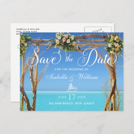 Floral Summer Beach Wedding Gate Save the Date Briefkaart (Voorkant / Achterkant)