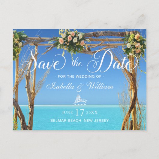 Floral Summer Beach Wedding Gate Save the Date Briefkaart (Voorkant)