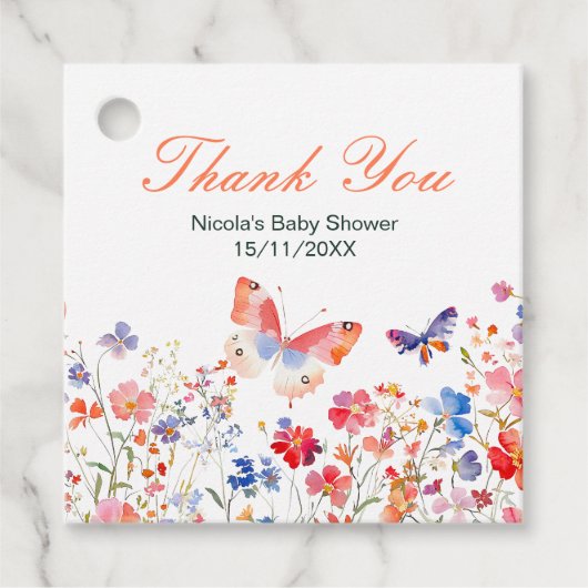 Floral Summer Butterfly Baby Shower Bedankjes Labels (Voorkant)