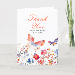 Floral Summer Butterfly Baby shower Bedankkaart