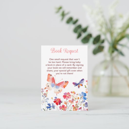 Floral Summer Butterfly Baby Shower Book Request Informatiekaartje (Staand voorkant)