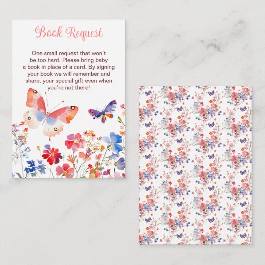 Floral Summer Butterfly Baby Shower Book Request Informatiekaartje (Voorkant / Achterkant)