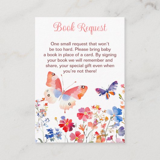 Floral Summer Butterfly Baby Shower Book Request Informatiekaartje (Voorkant)