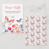 Floral Summer Butterfly Baby Shower Diaper Raffle Informatiekaartje (Voorkant / Achterkant)