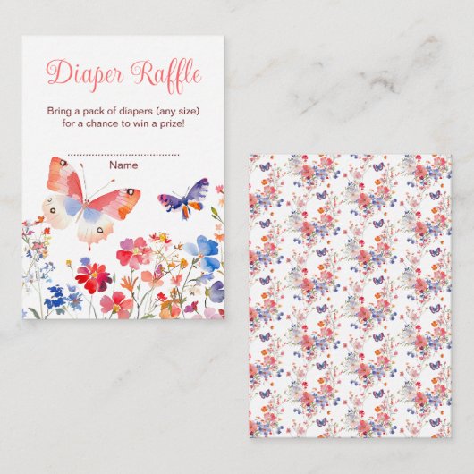 Floral Summer Butterfly Baby Shower Diaper Raffle Informatiekaartje (Voorkant / Achterkant)